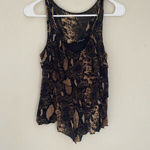 Express Black and Brown Snake Patterned Ruffle Tank Top